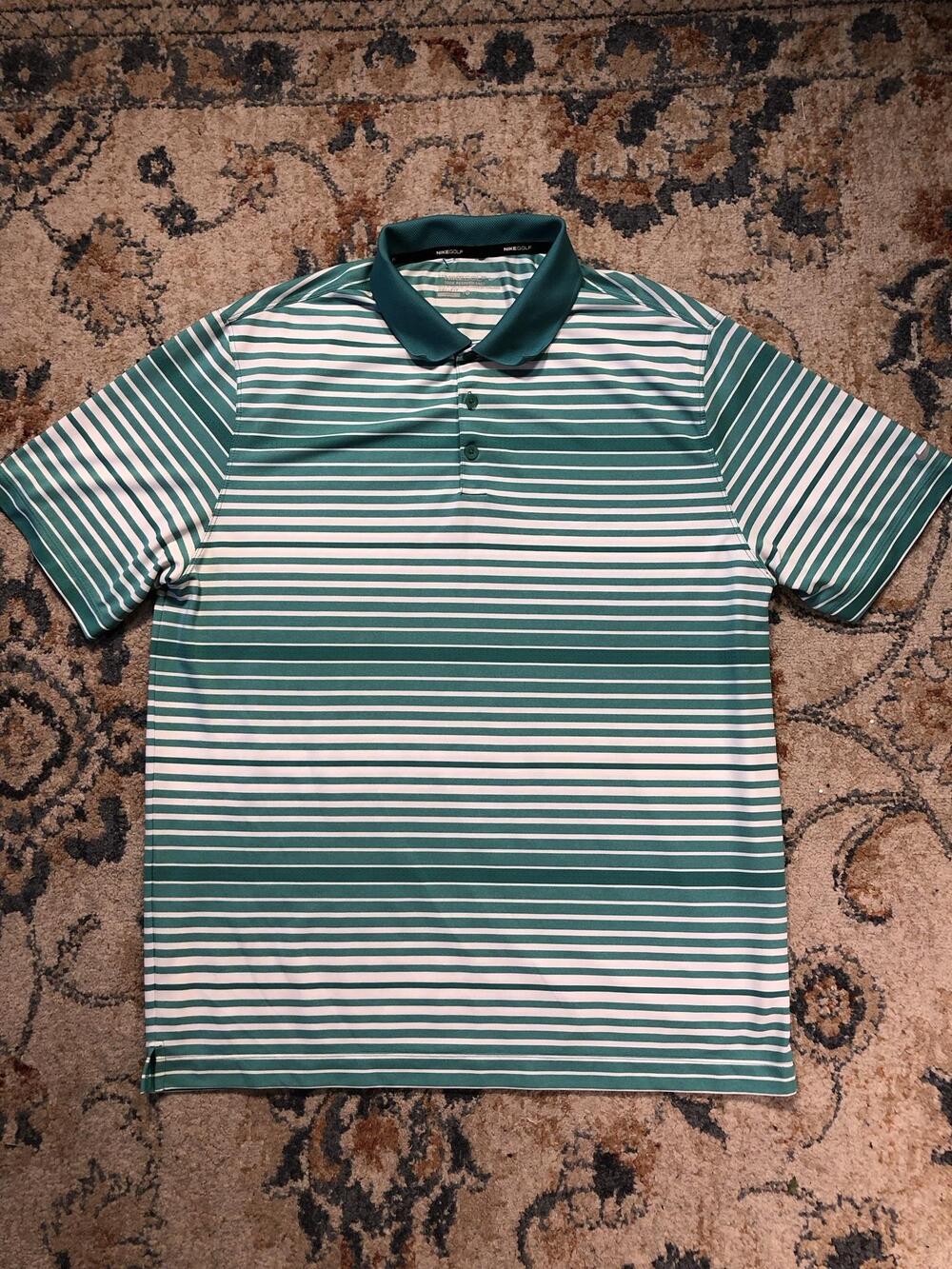 Nike Golf Dri-FIT Polo Shirt Mens XL Green Stripe Golf Short Sleeve Performance